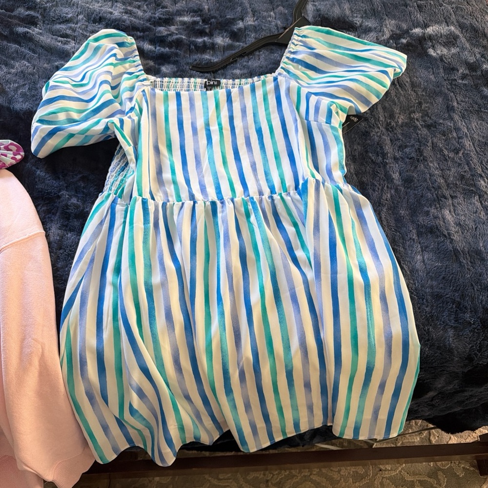 Striped Blue and Green Midi Dress
